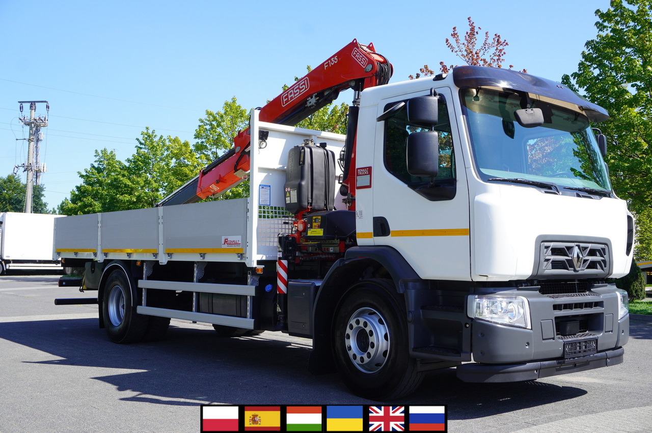 RENAULT C280 DTI 8 / FASSI crane 5.6 T / range 8 m / Flatbed 15 EPAL - משאית צד נופל/ שטוחה, משאית מנוף: תמונה 1 RENAULT C280 DTI 8 / FASSI crane 5.6 T / range 8 m / Flatbed 15 EPAL - משאית צד נופל/ שטוחה, משאית מנוף: תמונה 1