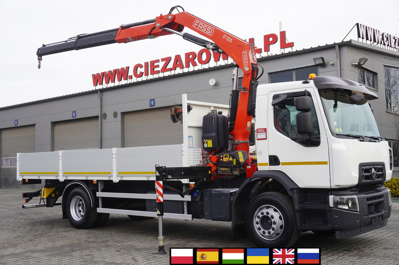 RENAULT C280 DTI 8 / FASSI crane 5.6 T / range 8 m / Flatbed 15 EPAL - משאית צד נופל/ שטוחה, משאית מנוף: תמונה 1 RENAULT C280 DTI 8 / FASSI crane 5.6 T / range 8 m / Flatbed 15 EPAL - משאית צד נופל/ שטוחה, משאית מנוף: תמונה 1