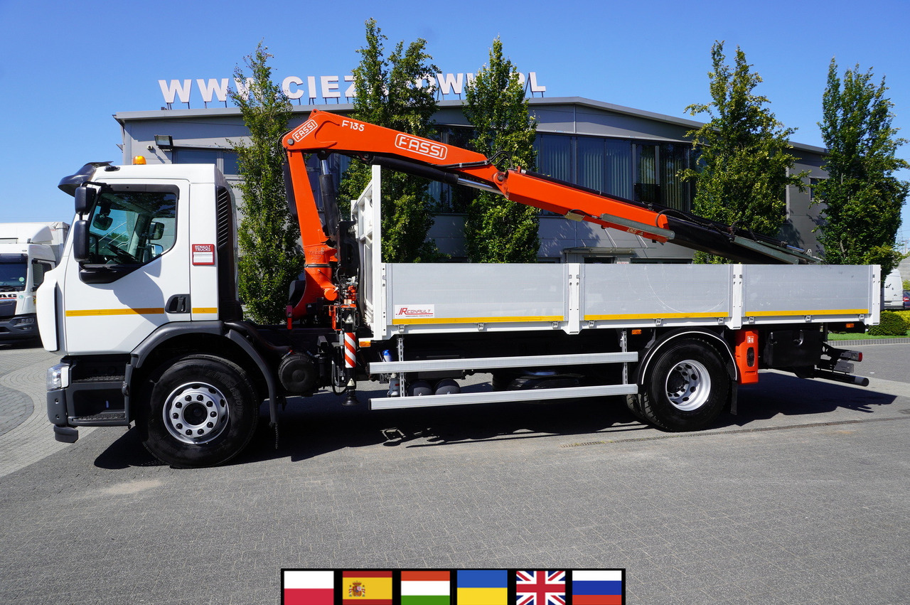 RENAULT C280 DTI 8 / FASSI crane 5.6 T / range 8 m / Flatbed 15 EPAL - משאית צד נופל/ שטוחה, משאית מנוף: תמונה 1 RENAULT C280 DTI 8 / FASSI crane 5.6 T / range 8 m / Flatbed 15 EPAL - משאית צד נופל/ שטוחה, משאית מנוף: תמונה 1