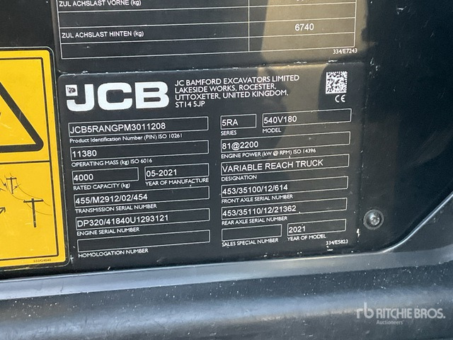 2021 JCB 540-180 Hi-Viz Telehandler - מפעיל טלסקופי: תמונה 4 2021 JCB 540-180 Hi-Viz Telehandler - מפעיל טלסקופי: תמונה 4