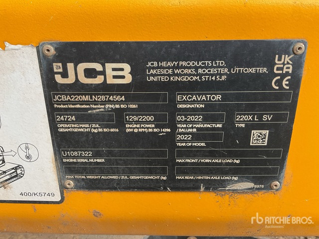 2022 JCB 220X LC MONO SV Tracked Excavator - מחפר סורק: תמונה 1 2022 JCB 220X LC MONO SV Tracked Excavator - מחפר סורק: תמונה 1
