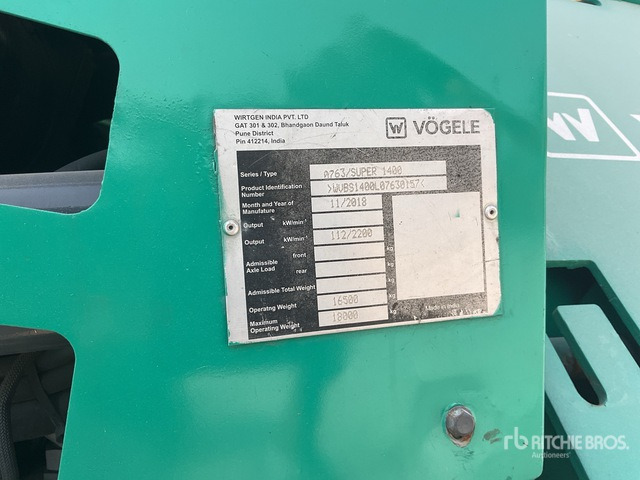 2018 Vogele Super 1400 Track Asphalt Paver - מכסחת תבואה/ עשבים: תמונה 2 2018 Vogele Super 1400 Track Asphalt Paver - מכסחת תבואה/ עשבים: תמונה 2
