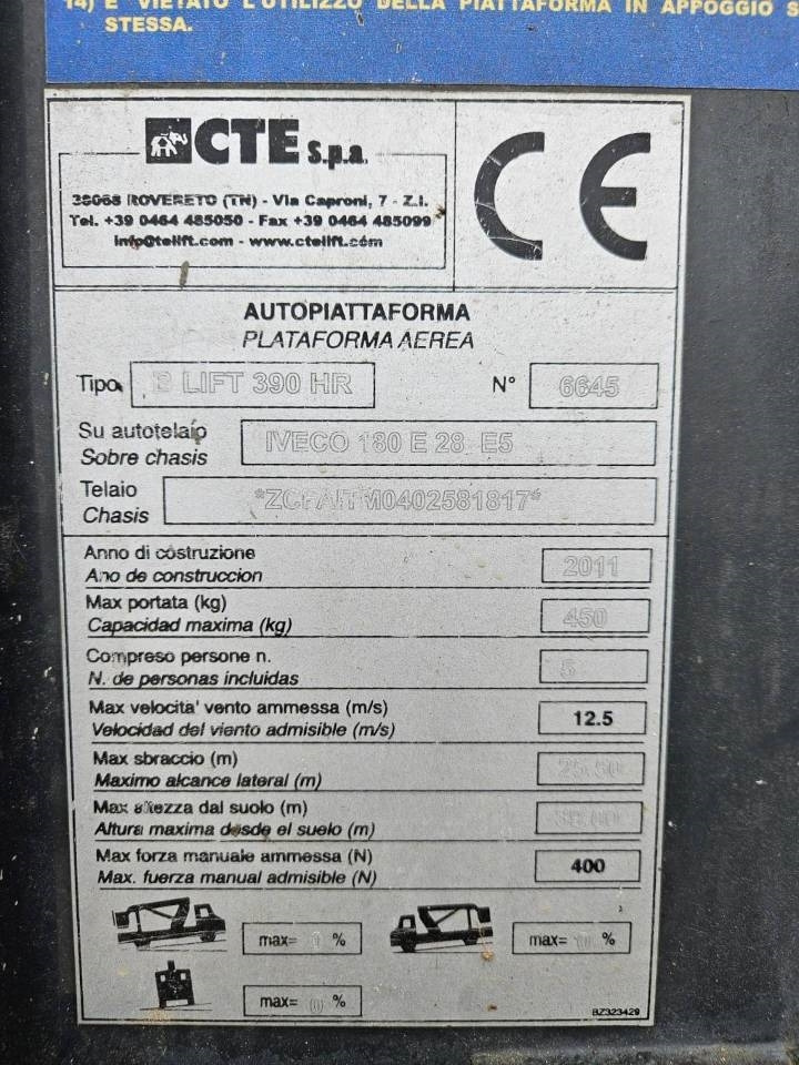 פלטפורמה אווירית מותקנת על משאית CTE CTE B LIFT 390 HR: תמונה 7