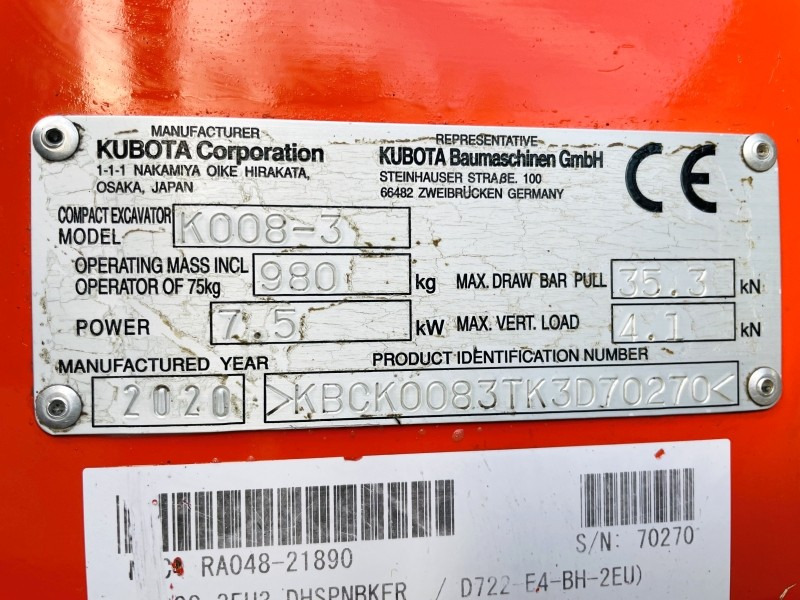 Kubota K008-3 (3727) - מיני מחפר: תמונה 3 Kubota K008-3 (3727) - מיני מחפר: תמונה 3