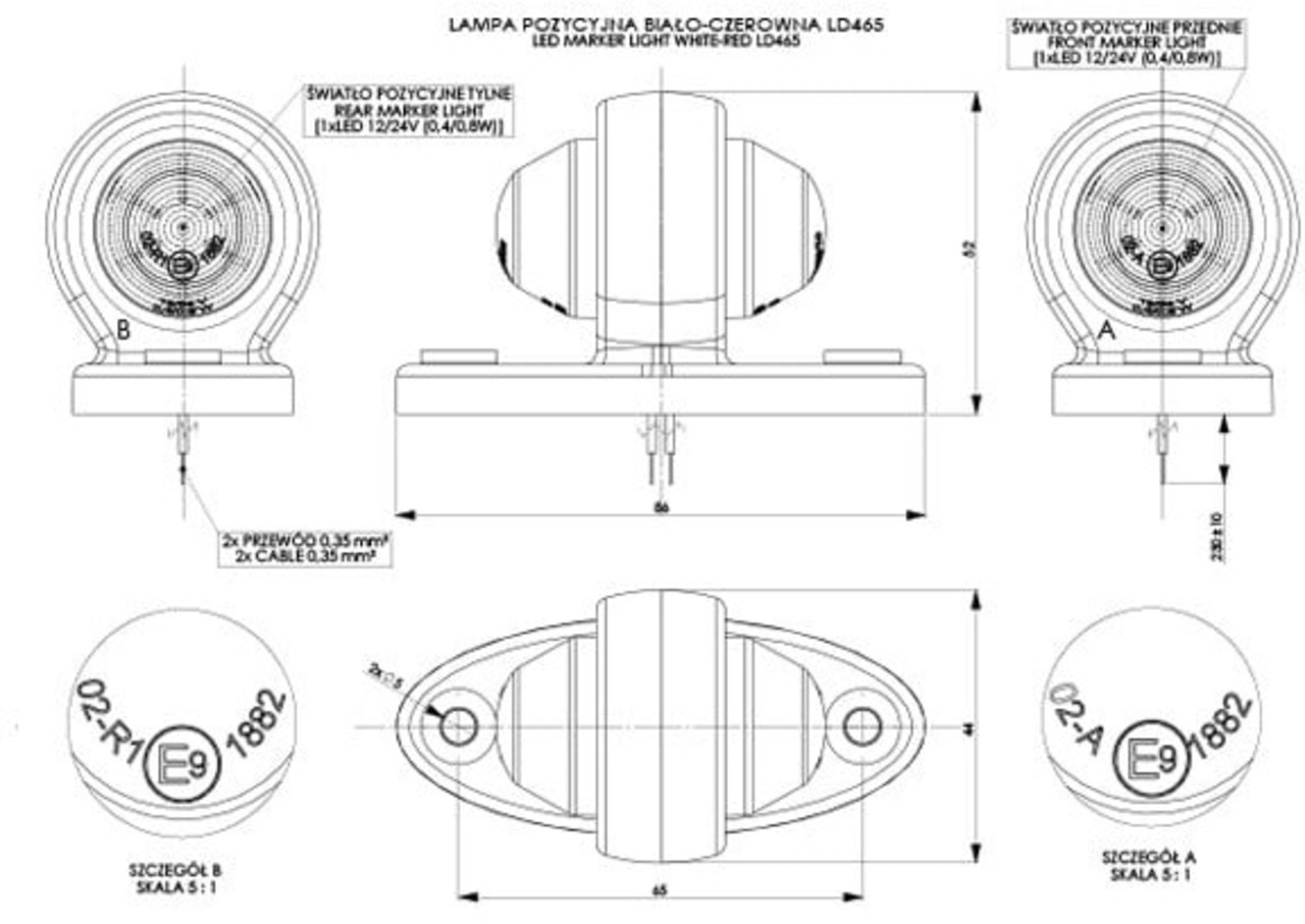 Marker light with an oval base (white+red). Marker light with an oval base (white+red). - אורות/ תאורה עבור משאית: תמונה 3 Marker light with an oval base (white+red). Marker light with an oval base (white+red). - אורות/ תאורה עבור משאית: תמונה 3
