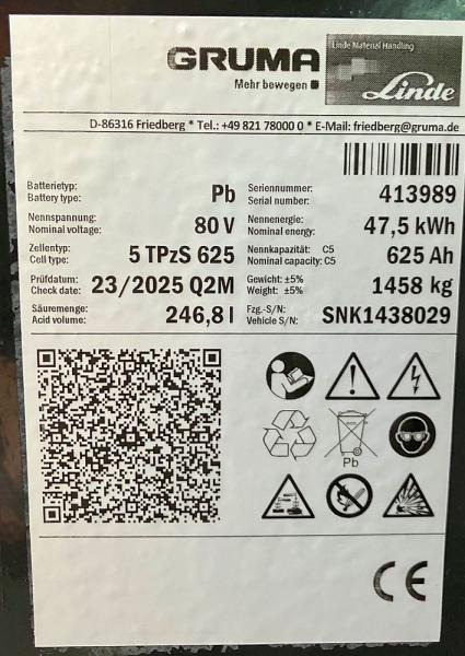 GRUMA 80 Volt 5 PzS 625 Ah - מצבר: תמונה 5 GRUMA 80 Volt 5 PzS 625 Ah - מצבר: תמונה 5