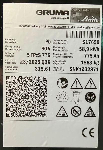 GRUMA 80 Volt 5 PzS 725 Ah - מצבר: תמונה 5 GRUMA 80 Volt 5 PzS 725 Ah - מצבר: תמונה 5