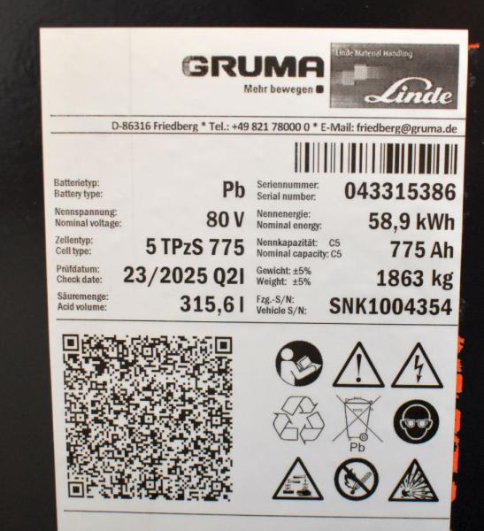GRUMA 80 Volt 5 PzS 775 Ah - מצבר: תמונה 5 GRUMA 80 Volt 5 PzS 775 Ah - מצבר: תמונה 5