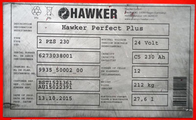 HAWKER 24 Volt 2 PzS 230 Ah - מצבר עבור ציוד לטיפול בחומרים: תמונה 5 HAWKER 24 Volt 2 PzS 230 Ah - מצבר עבור ציוד לטיפול בחומרים: תמונה 5