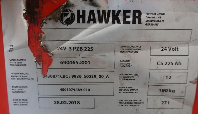 HAWKER 24 Volt 3 PzB 225 Ah - מצבר עבור ציוד לטיפול בחומרים: תמונה 5 HAWKER 24 Volt 3 PzB 225 Ah - מצבר עבור ציוד לטיפול בחומרים: תמונה 5