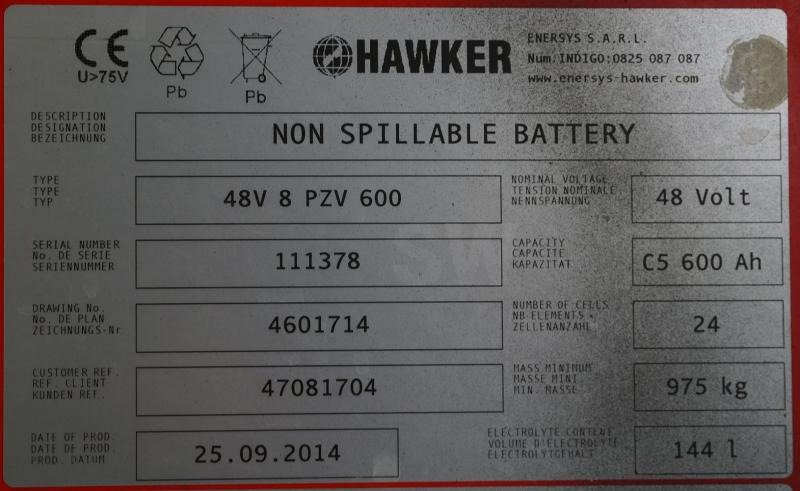 HAWKER 48 Volt 8 PzS 600 Ah - מצבר עבור ציוד לטיפול בחומרים: תמונה 5 HAWKER 48 Volt 8 PzS 600 Ah - מצבר עבור ציוד לטיפול בחומרים: תמונה 5