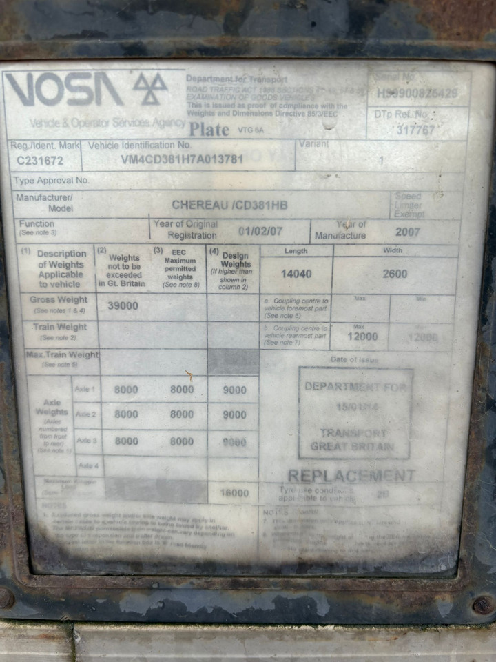 Chereau 2007 Vector 1800 – CBT230R - סמיטריילר עם קירור: תמונה 2 Chereau 2007 Vector 1800 – CBT230R - סמיטריילר עם קירור: תמונה 2