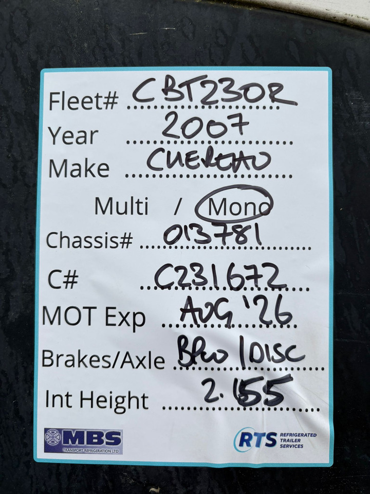 Chereau 2007 Vector 1800 – CBT230R - סמיטריילר עם קירור: תמונה 5 Chereau 2007 Vector 1800 – CBT230R - סמיטריילר עם קירור: תמונה 5