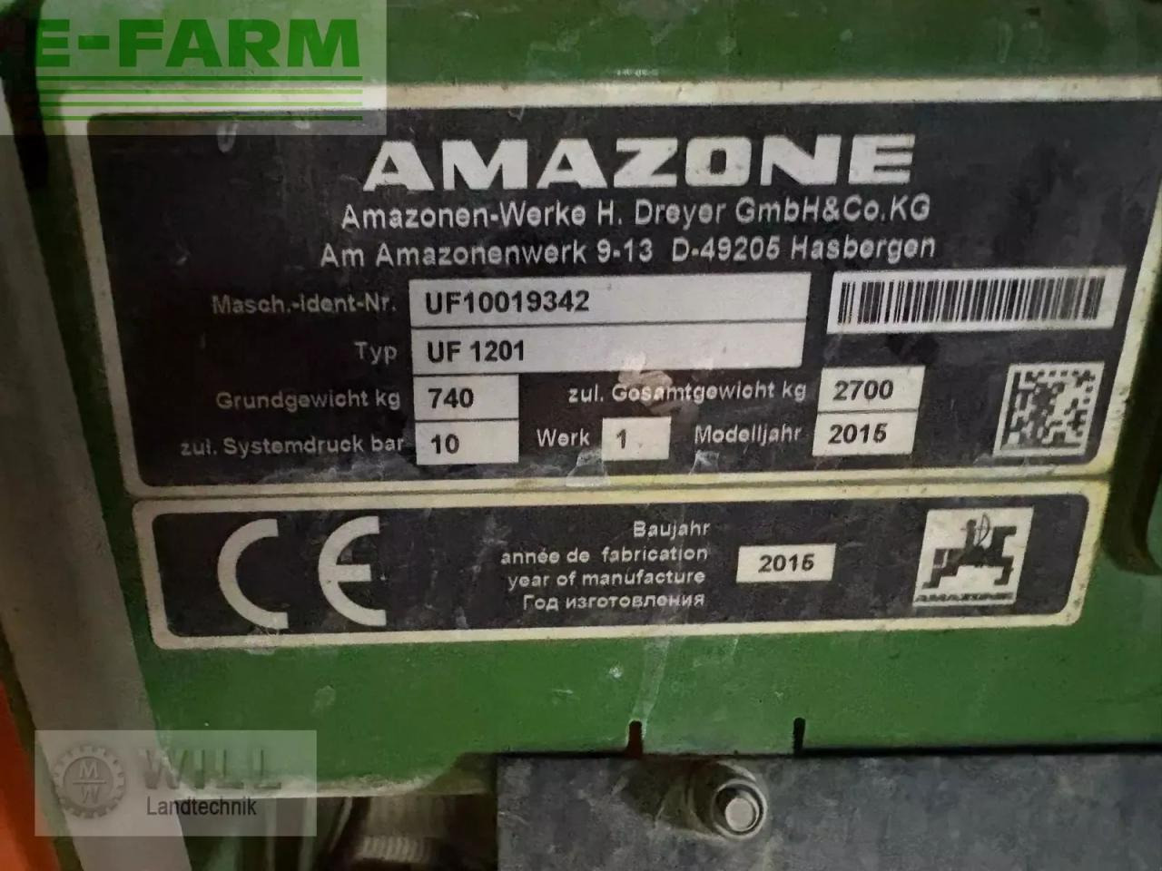 Amazone uf 1201 - מרסס נגרר: תמונה 2 Amazone uf 1201 - מרסס נגרר: תמונה 2