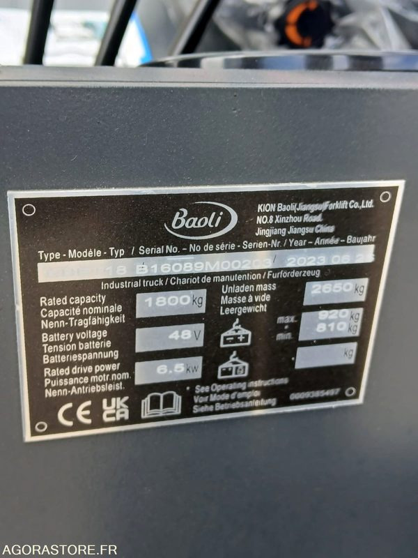Chariot élévateur Baoli KBET18 Electrique 4350 NEUF - מלגזה חשמלית: תמונה 5 Chariot élévateur Baoli KBET18 Electrique 4350 NEUF - מלגזה חשמלית: תמונה 5