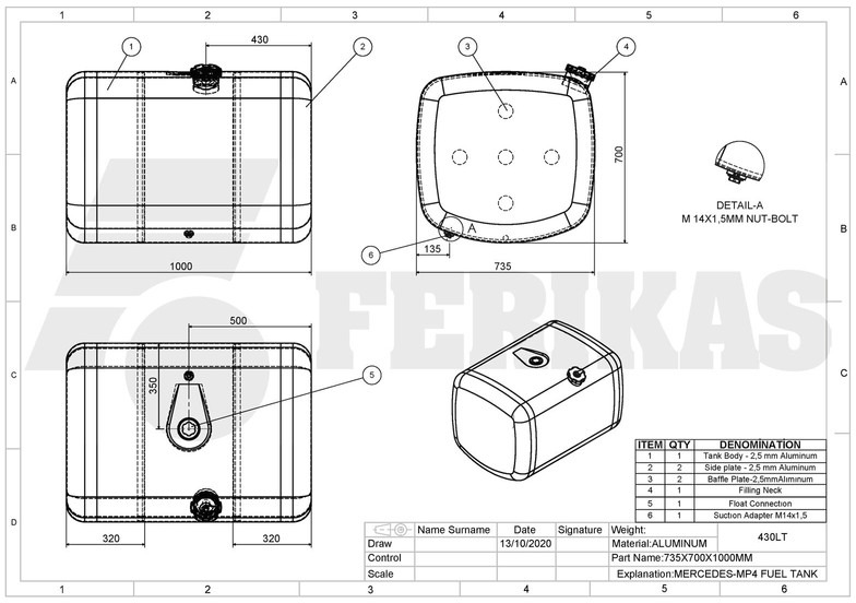 חָדָשׁ מכל דלק עבור משאית Mercedes-Benz New aluminum fuel tank 430L: תמונה 8