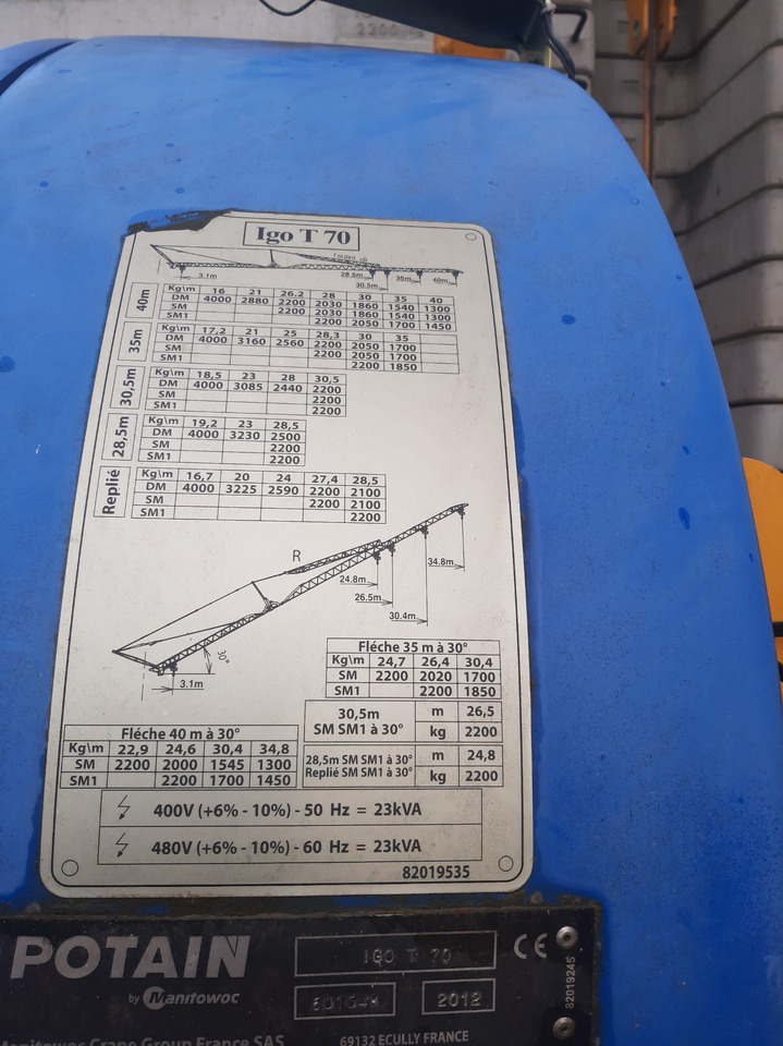 Potain IGO T70A - מנוף הקמה עצמית: תמונה 2 Potain IGO T70A - מנוף הקמה עצמית: תמונה 2