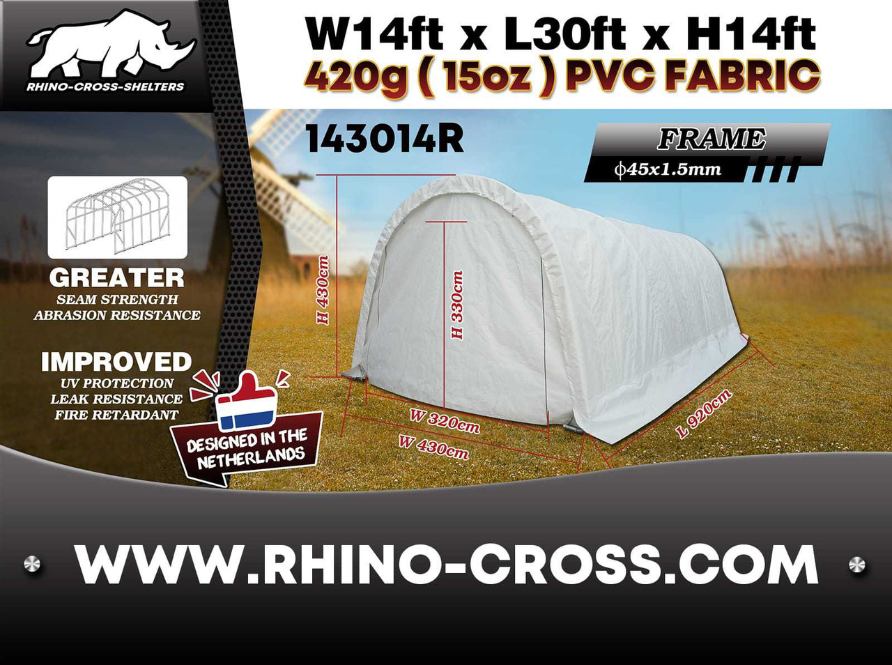 Rhino-Cross-Shelter 143014R - 9,2x4,3x4,3 m - מכל אחסון: תמונה 3 Rhino-Cross-Shelter 143014R - 9,2x4,3x4,3 m - מכל אחסון: תמונה 3