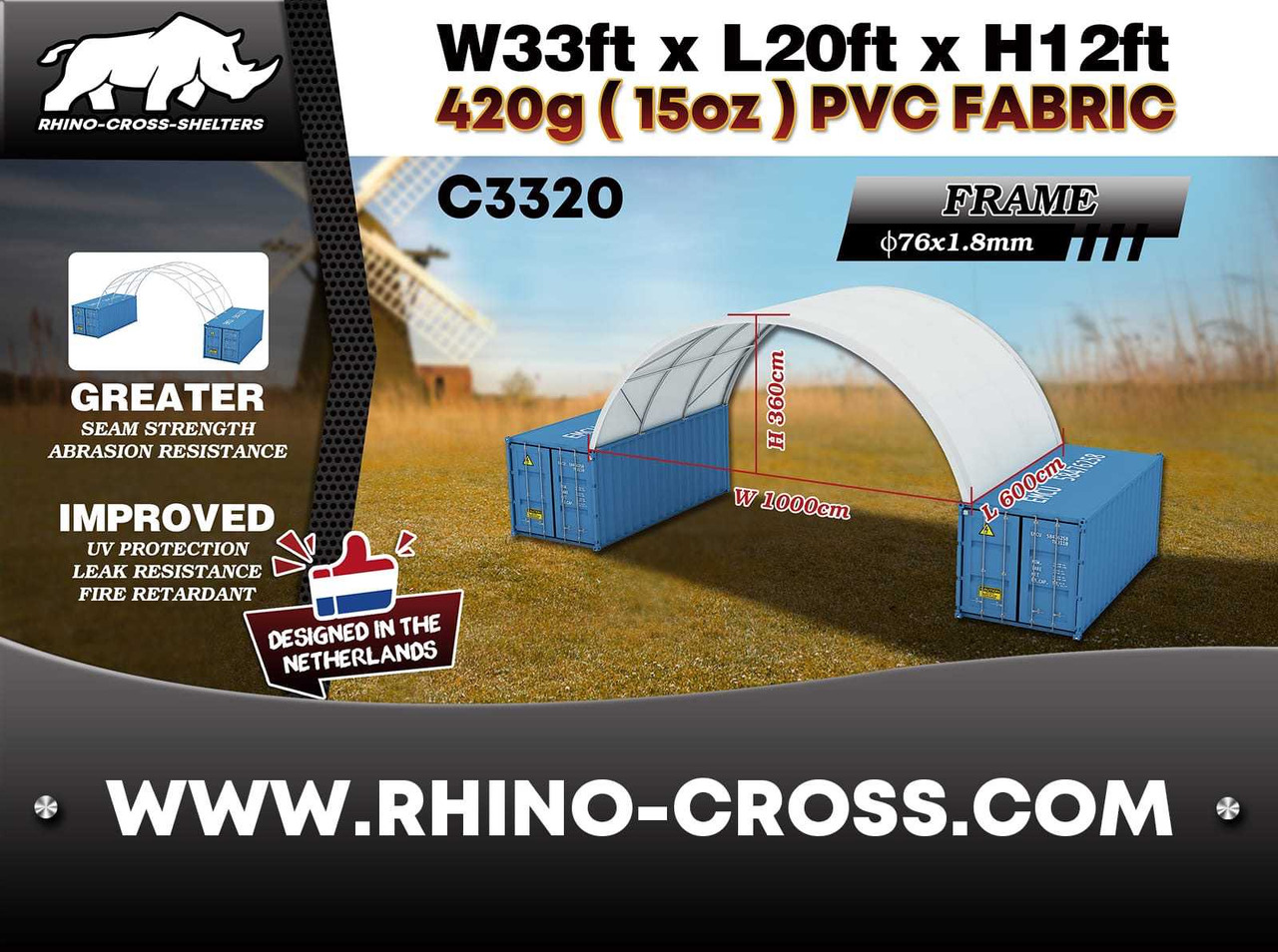Rhino-Cross-Shelter C3320 - 6x10x3,6 m - מכל אחסון: תמונה 3 Rhino-Cross-Shelter C3320 - 6x10x3,6 m - מכל אחסון: תמונה 3