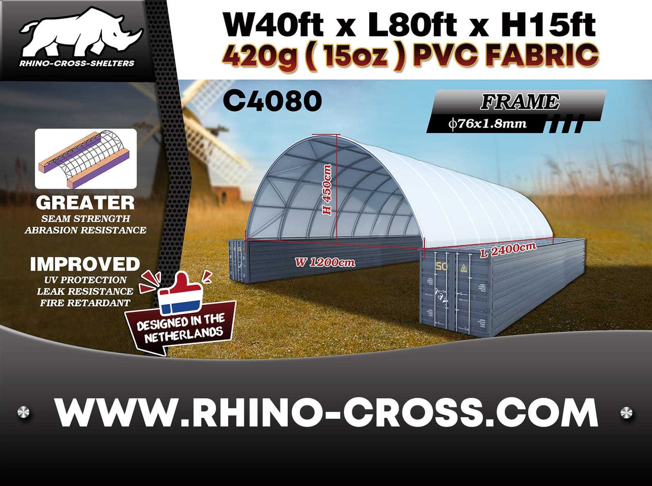 Rhino-Cross-Shelter C4080 - 24x12x4,5 m - מכל אחסון: תמונה 3 Rhino-Cross-Shelter C4080 - 24x12x4,5 m - מכל אחסון: תמונה 3