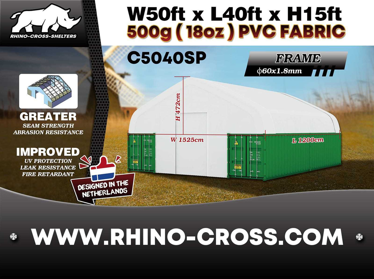 Rhino-Cross-Shelter C5040SP - 12x15,25x4,72 m - מכל אחסון: תמונה 5 Rhino-Cross-Shelter C5040SP - 12x15,25x4,72 m - מכל אחסון: תמונה 5