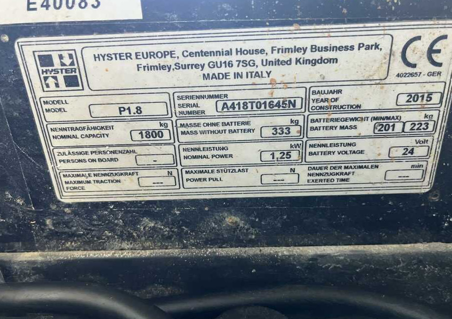 Hyster P1.8 - משאית משטחים: תמונה 4 Hyster P1.8 - משאית משטחים: תמונה 4