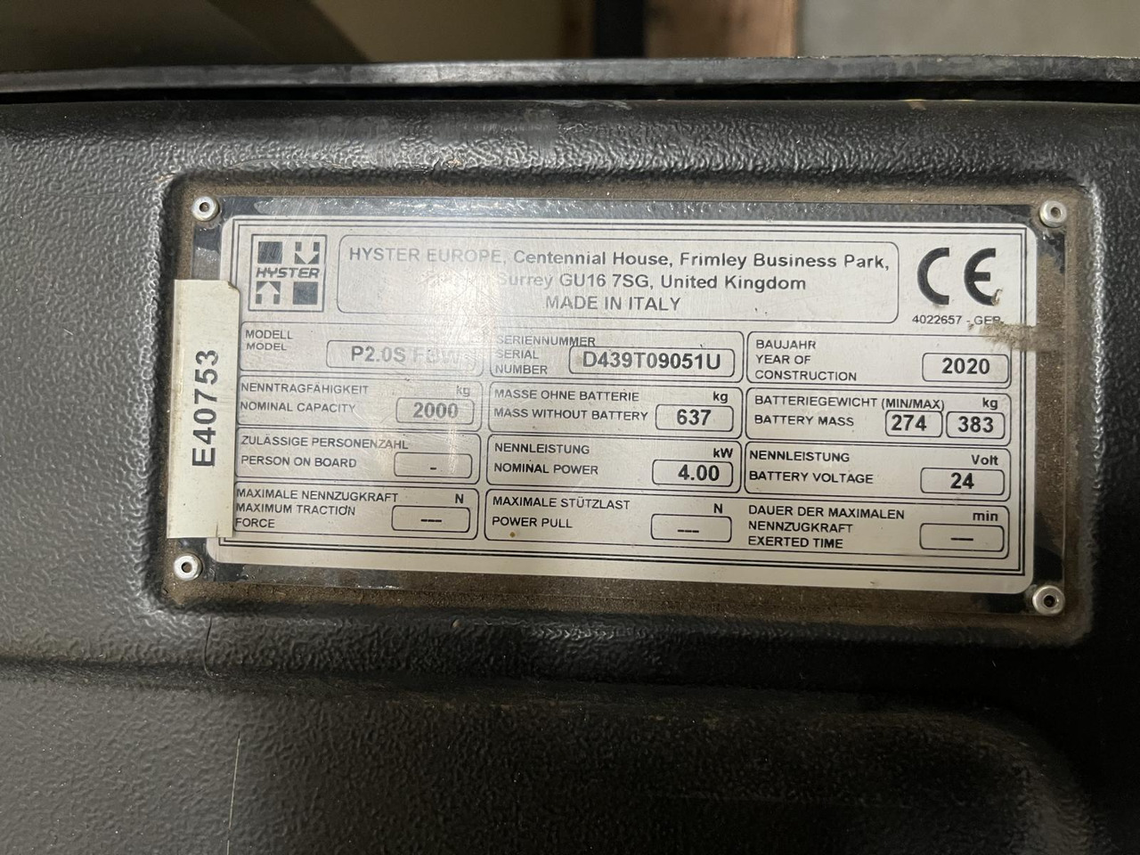 Hyster P2.0S FBW - משאית משטחים: תמונה 4 Hyster P2.0S FBW - משאית משטחים: תמונה 4