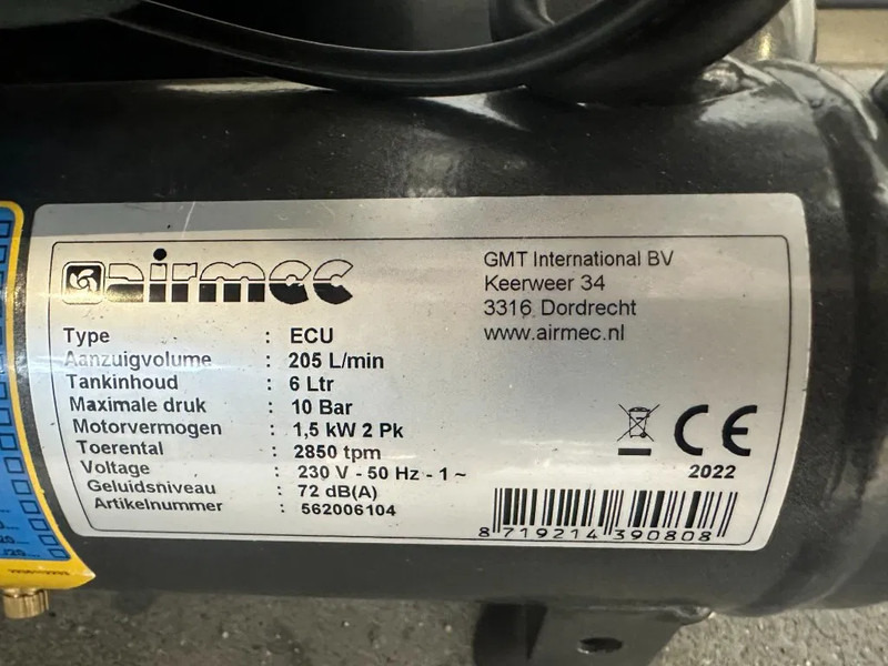 Airmec ECU XSS 228 Olievrije Zuigercompressor 2 PK 205 L / min 10 Bar New - מדחס אוויר: תמונה 3 Airmec ECU XSS 228 Olievrije Zuigercompressor 2 PK 205 L / min 10 Bar New - מדחס אוויר: תמונה 3