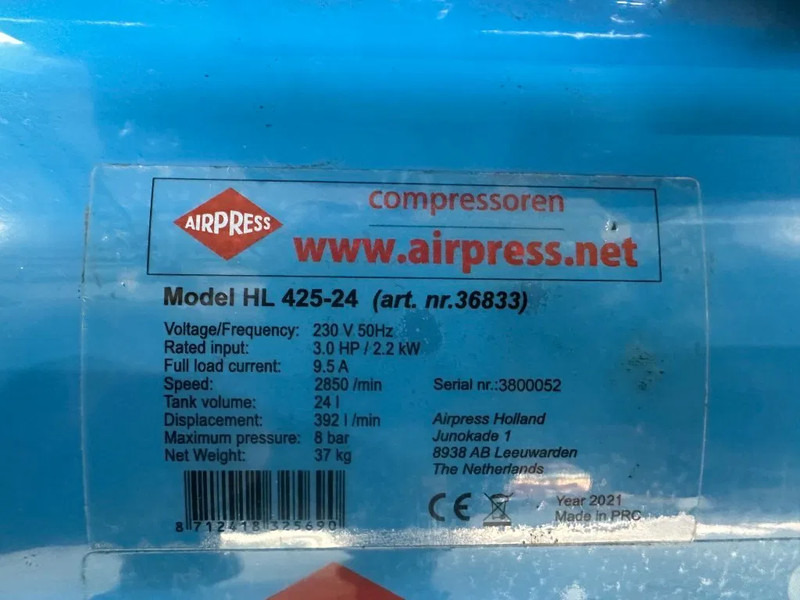 Airpress HL 425-24 Elektrische Zuigercompressor 3 PK 392 L / min 8 Bar Overstock New ! - מדחס אוויר: תמונה 3 Airpress HL 425-24 Elektrische Zuigercompressor 3 PK 392 L / min 8 Bar Overstock New ! - מדחס אוויר: תמונה 3