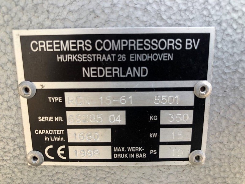 Creemers RCN 15-61 15 kW 1660 Liter/min 15 bar schroefcompressor - מדחס אוויר: תמונה 4 Creemers RCN 15-61 15 kW 1660 Liter/min 15 bar schroefcompressor - מדחס אוויר: תמונה 4
