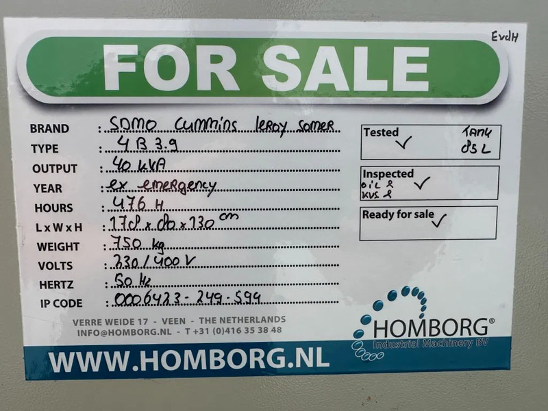 ערכת גנרטורים Cummins 4B3.9 SDMO Leroy Somer 40 kVA noodstroom generatorset 476 hours: תמונה 13