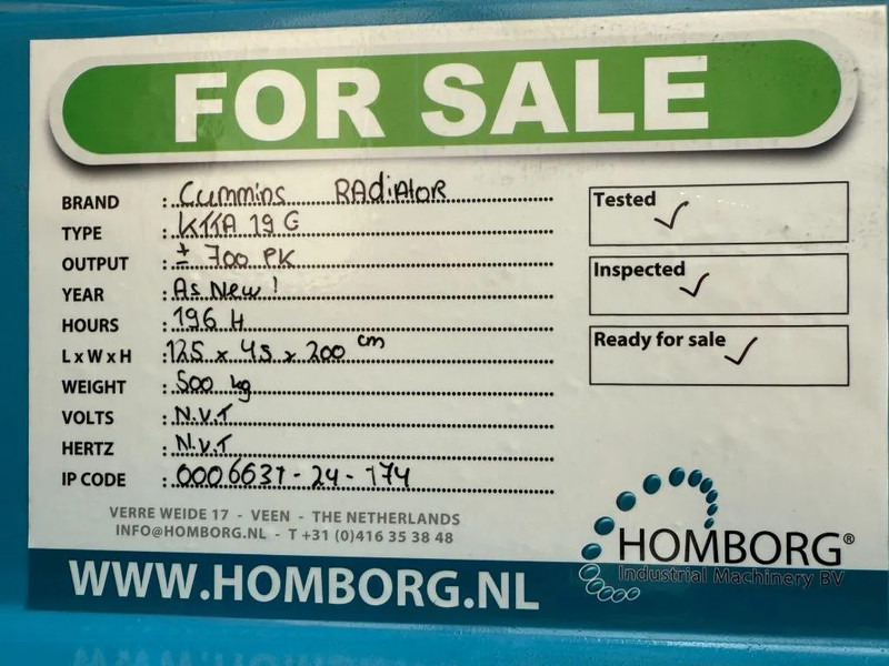 מנוע עבור ציוד לטיפול בחומרים Cummins KTTA 19 G Radiateur Koeler Radiator 700 PK: תמונה 8