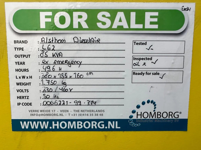 ערכת גנרטורים Dieselair Alsthom Unelec 85 kVA noodstroom generatorset ex Emergency: תמונה 14