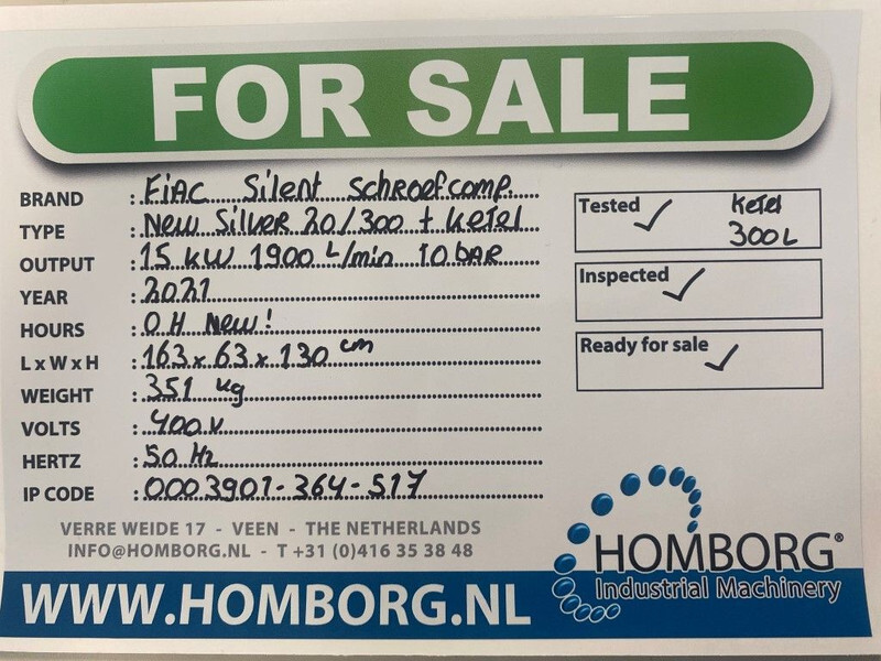 Fiac New Silver 20 / 300 Silent 15 kW 1900 L / min 10 Bar Elektrische Schroefcompressor met ketel - מדחס אוויר: תמונה 2 Fiac New Silver 20 / 300 Silent 15 kW 1900 L / min 10 Bar Elektrische Schroefcompressor met ketel - מדחס אוויר: תמונה 2