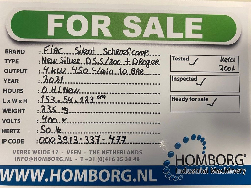 Fiac New Silver D 5.5 / 200 Silent 4 kW 450 L / min 10 Bar Elektrische Schroefcompressor met ketel en droger - מדחס אוויר: תמונה 2 Fiac New Silver D 5.5 / 200 Silent 4 kW 450 L / min 10 Bar Elektrische Schroefcompressor met ketel en droger - מדחס אוויר: תמונה 2
