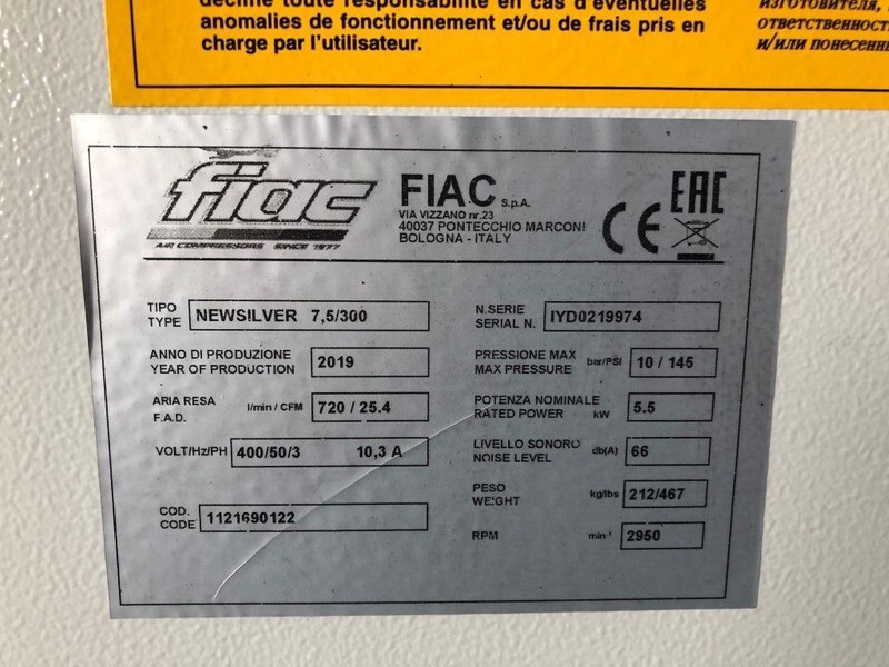 חָדָשׁ מדחס אוויר Fiac New Silver D 7.5 / 300 Silent 5.5 kW 720 L / min 10 bar Elektrische Schroefcompressor met ketel en droger: תמונה 6