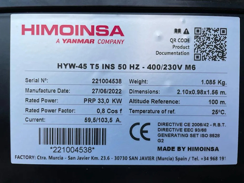 Himoinsa HYW 45 Yanmar Stamford 45 kVA Supersilent Rental generatorset as New ! - ערכת גנרטורים: תמונה 3 Himoinsa HYW 45 Yanmar Stamford 45 kVA Supersilent Rental generatorset as New ! - ערכת גנרטורים: תמונה 3