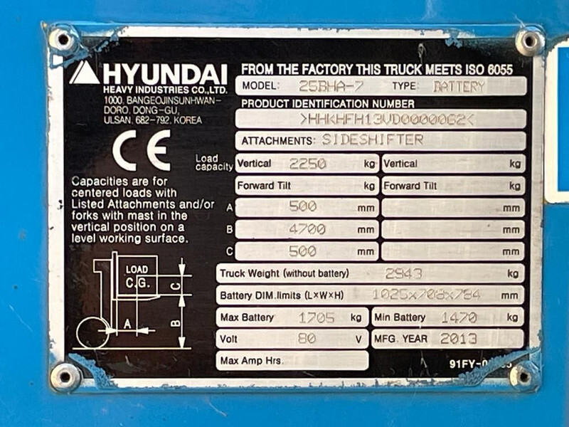 Hyundai 25BHA-7 2.5 ton Triplex Freelift Sideshift Elektra Heftruck - מלגזה חשמלית: תמונה 3 Hyundai 25BHA-7 2.5 ton Triplex Freelift Sideshift Elektra Heftruck - מלגזה חשמלית: תמונה 3