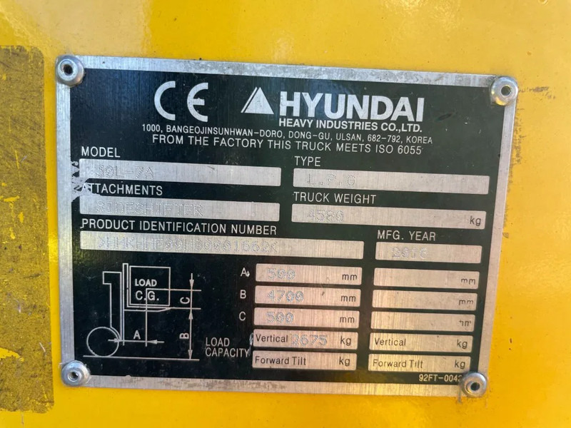 מלגזת LPG Hyundai 30L-7A 3 ton Triplex Sideshift Positioner LPG Heftruck: תמונה 18