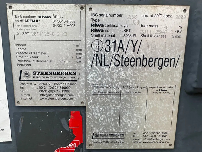 IBC Steenbergen Kiwa IBC 2000 liter dieseltank Milieutank - מכולת משלוח: תמונה 3 IBC Steenbergen Kiwa IBC 2000 liter dieseltank Milieutank - מכולת משלוח: תמונה 3