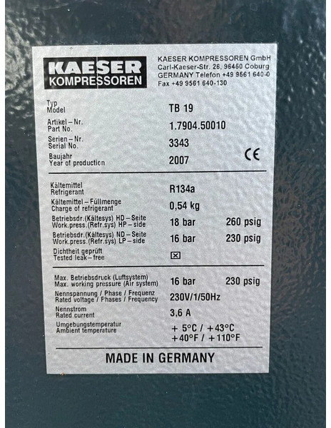 Kaeser TB19 - elektrische luchtdroger 16 Bar 2100 L/min. - מדחס אוויר: תמונה 4 Kaeser TB19 - elektrische luchtdroger 16 Bar 2100 L/min. - מדחס אוויר: תמונה 4