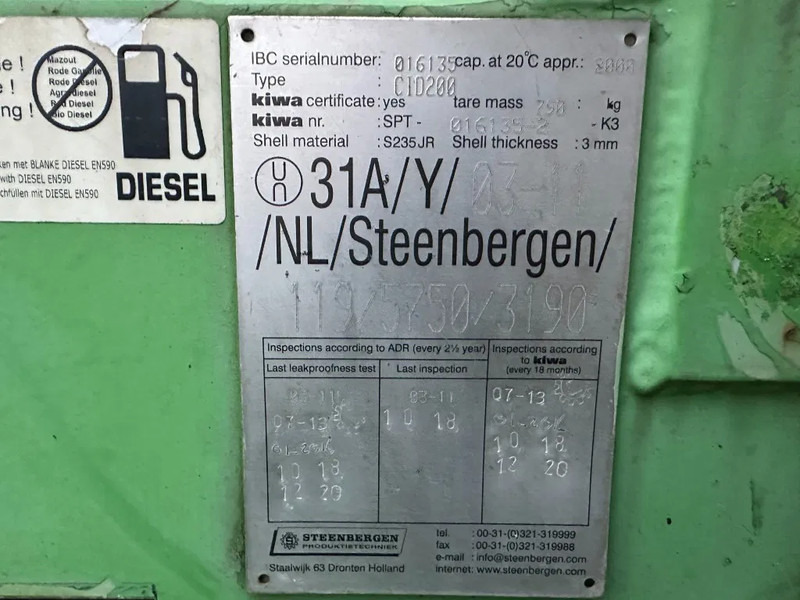 Kiwa IBC Steenbergen 2000 liter Dieseltank met handpomp Milieutank - מכל אחסון: תמונה 3 Kiwa IBC Steenbergen 2000 liter Dieseltank met handpomp Milieutank - מכל אחסון: תמונה 3