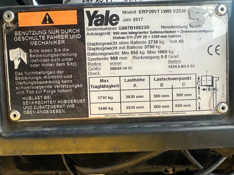 Yale ERP 20 VT 2 ton Duplex Sideshift Positioner Elektra Heftruck 2017 - מלגזה חשמלית: תמונה 3 Yale ERP 20 VT 2 ton Duplex Sideshift Positioner Elektra Heftruck 2017 - מלגזה חשמלית: תמונה 3