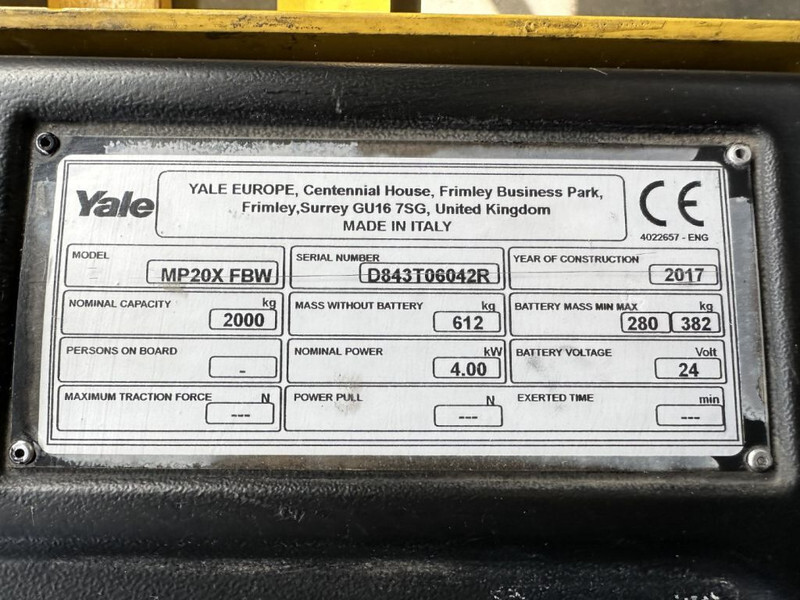 Yale MP 20 X FBW 2 ton Palletwagen Elektra Pallettruck Meerijder - משאית משטחים: תמונה 5 Yale MP 20 X FBW 2 ton Palletwagen Elektra Pallettruck Meerijder - משאית משטחים: תמונה 5