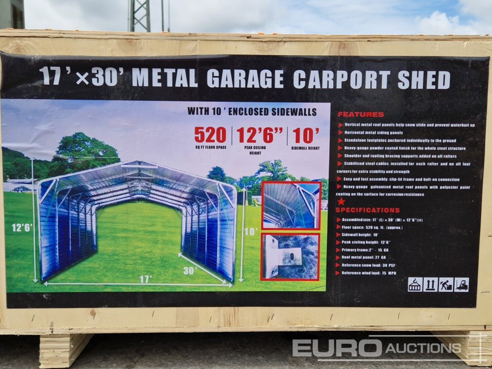 Unused 2025 17'x30' Metal Garage Carport Shed in 2.1x1x0.6m Transport Box - מכולת בנייה: תמונה 2 Unused 2025 17'x30' Metal Garage Carport Shed in 2.1x1x0.6m Transport Box - מכולת בנייה: תמונה 2