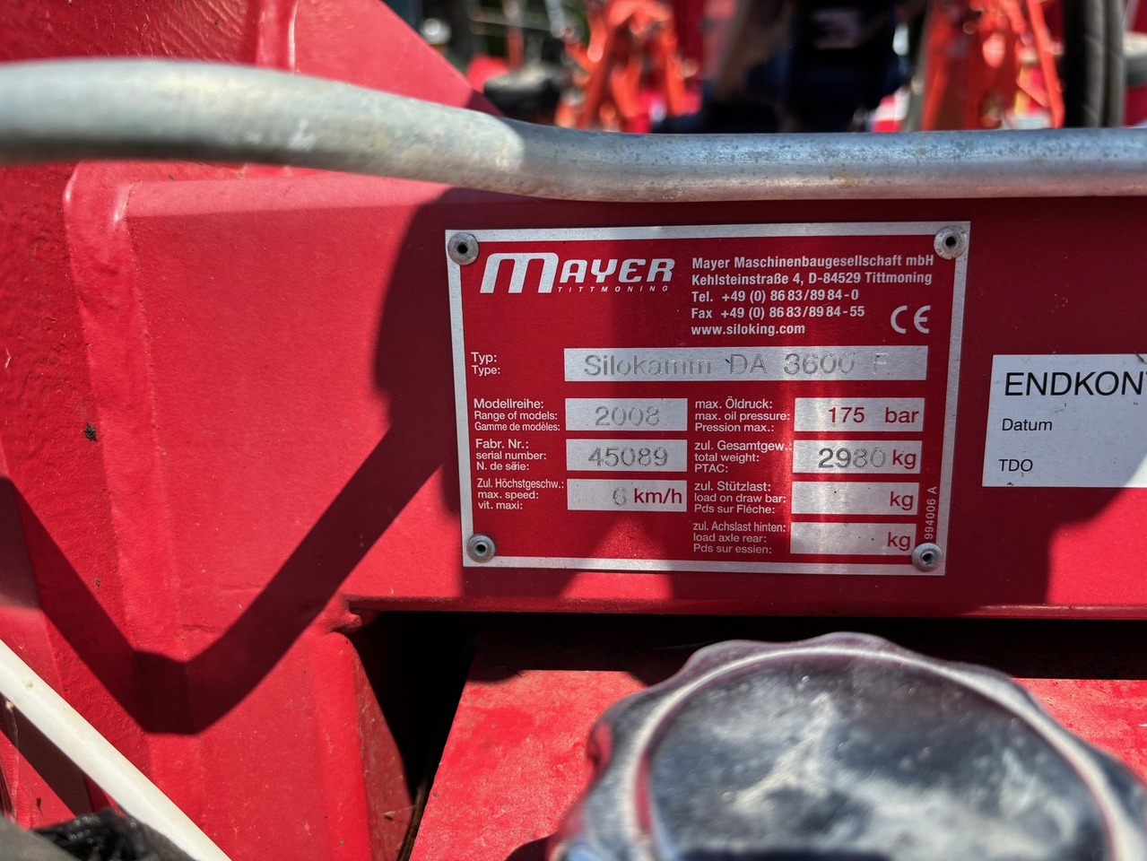 Mayer Siloking mm DA 3600 F - ציוד צמחי: תמונה 2 Mayer Siloking mm DA 3600 F - ציוד צמחי: תמונה 2