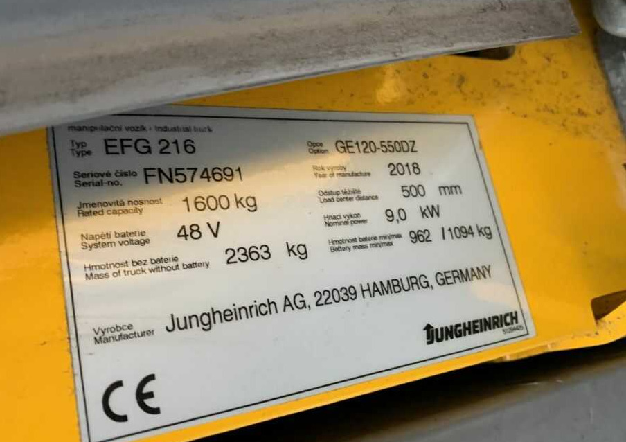 מלגזה חשמלית Jungheinrich EFG216: תמונה 8