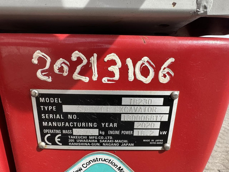מיני מחפר Takeuchi Kraan TB230 - Gebruikt: תמונה 12