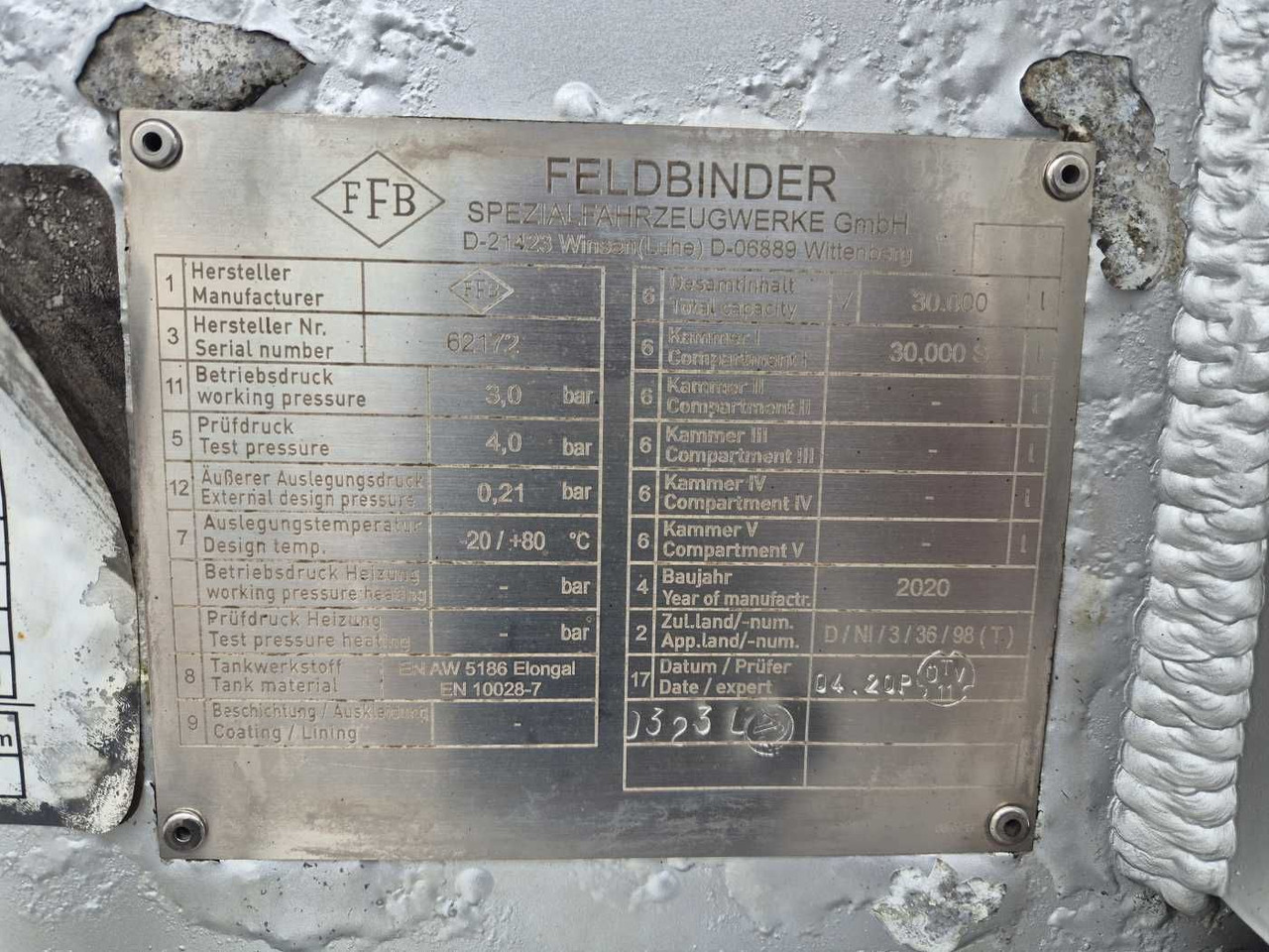 סמיטריילר מכל Feldbinder TSA 30.3 Gefahrgut ADR, 1 Kammer 30.000 Liter: תמונה 14