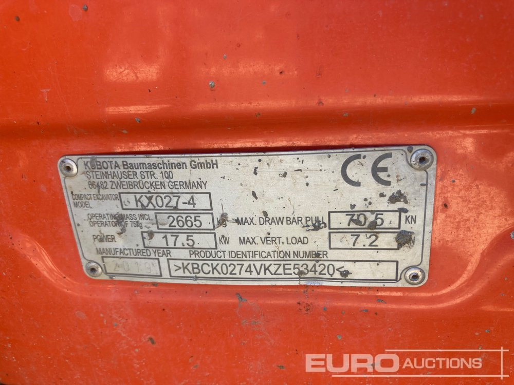 מיני מחפר 2019 Kubota KX027-4: תמונה 9